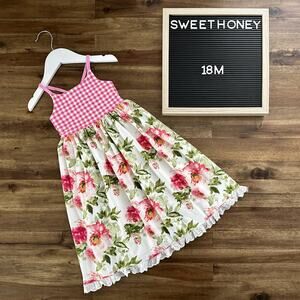 SweetHoney Dreamer Long Pajama Gown Bright Floral Pink Gingham Sleeveless 18M